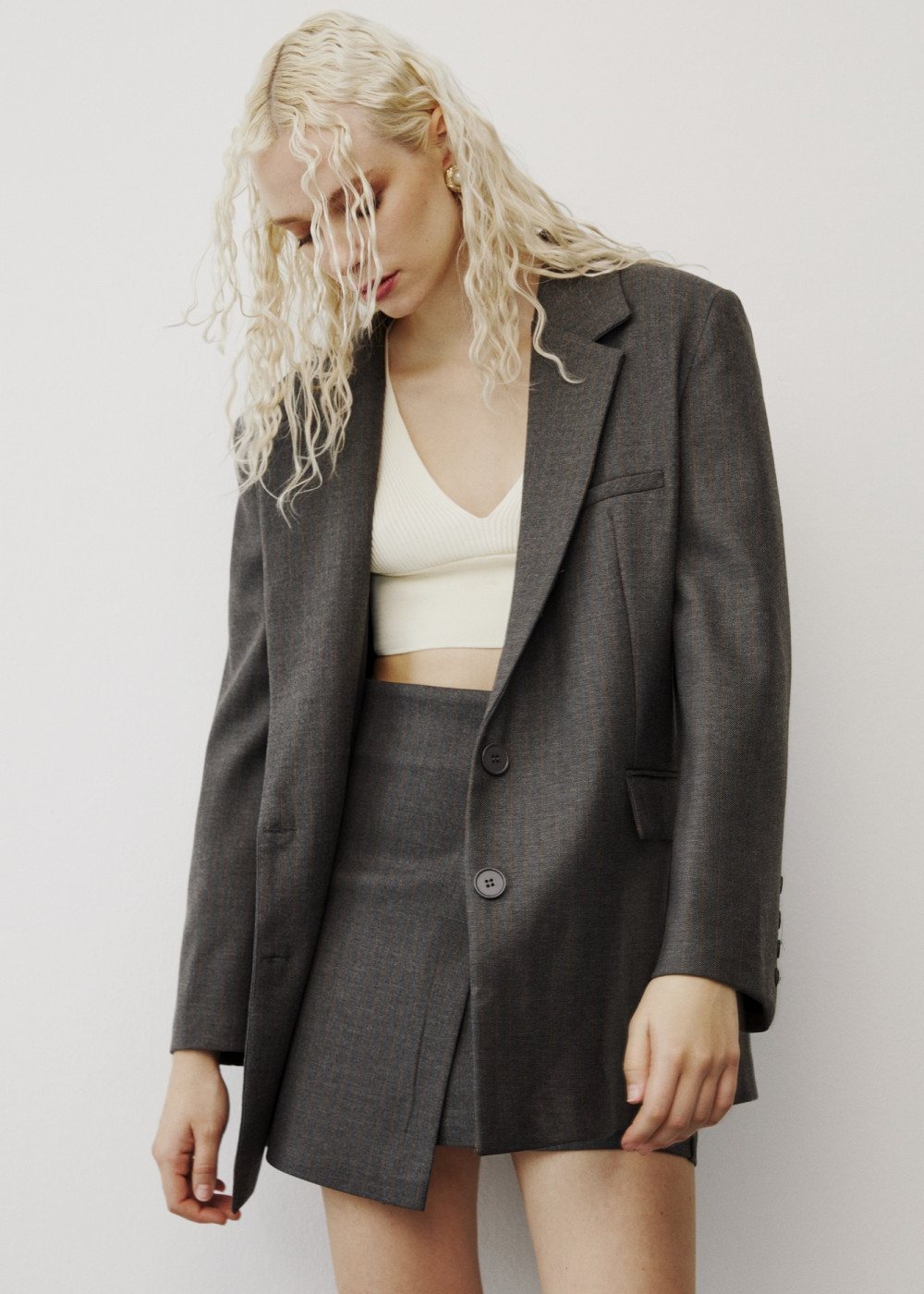 Striped Oversized Jacket - Envelope Mini Skirt Striped Oversized Jacket - Envelope Mini Skirt
