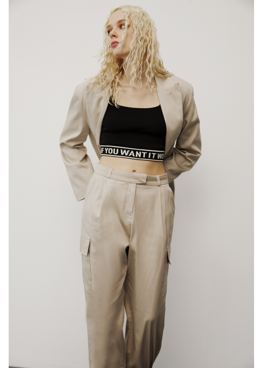 Jacket with Deep Slit Detail - Cargo Pants