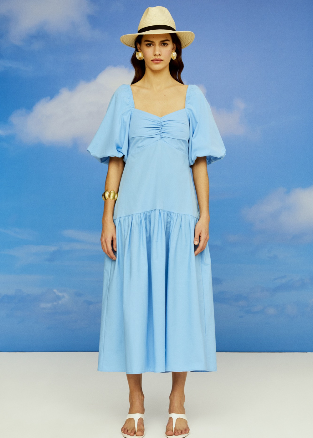 Balloon Sleeve Midi Length Dress Balloon Sleeve Midi Length Dress