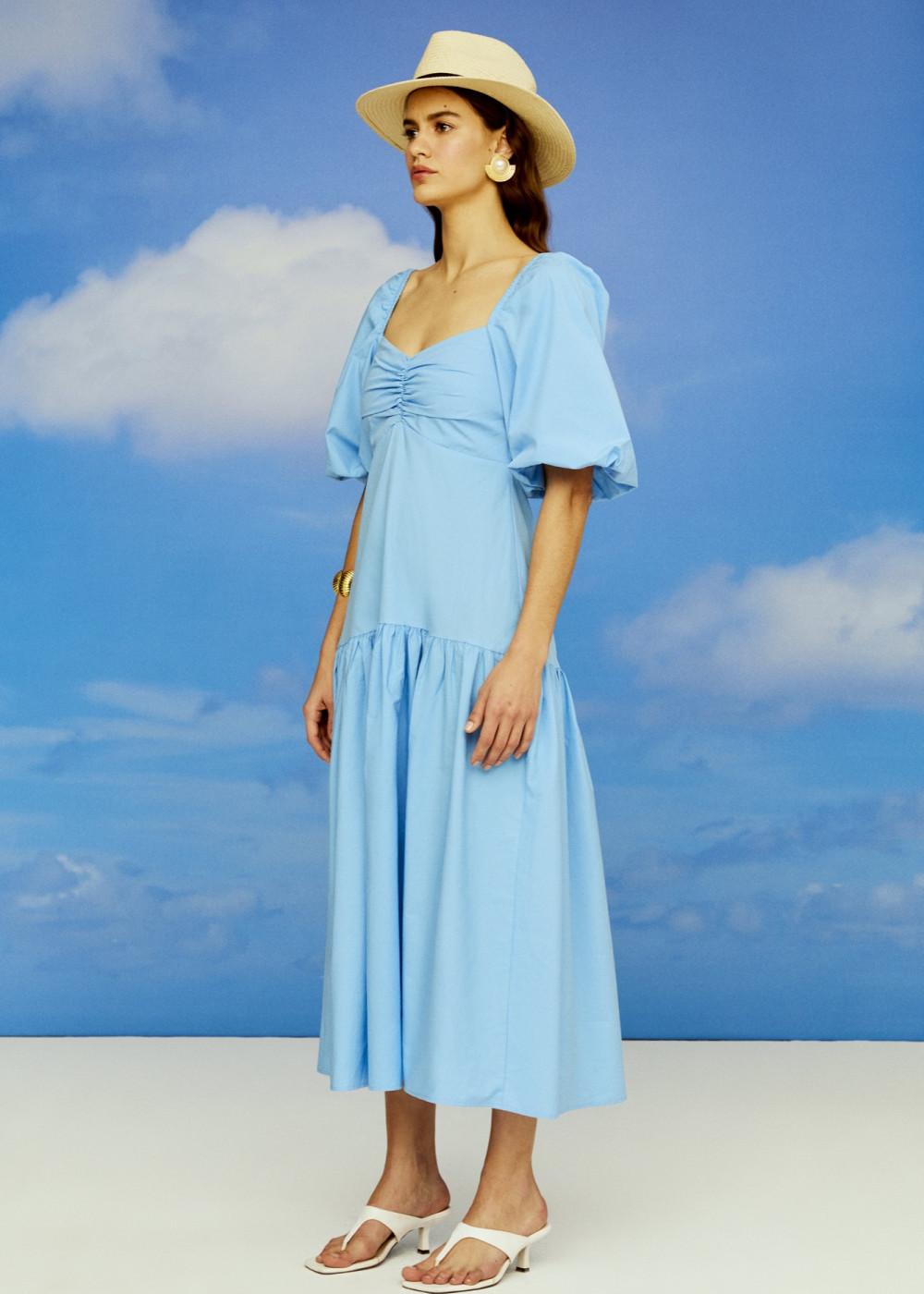Balloon Sleeve Midi Length Dress Balloon Sleeve Midi Length Dress