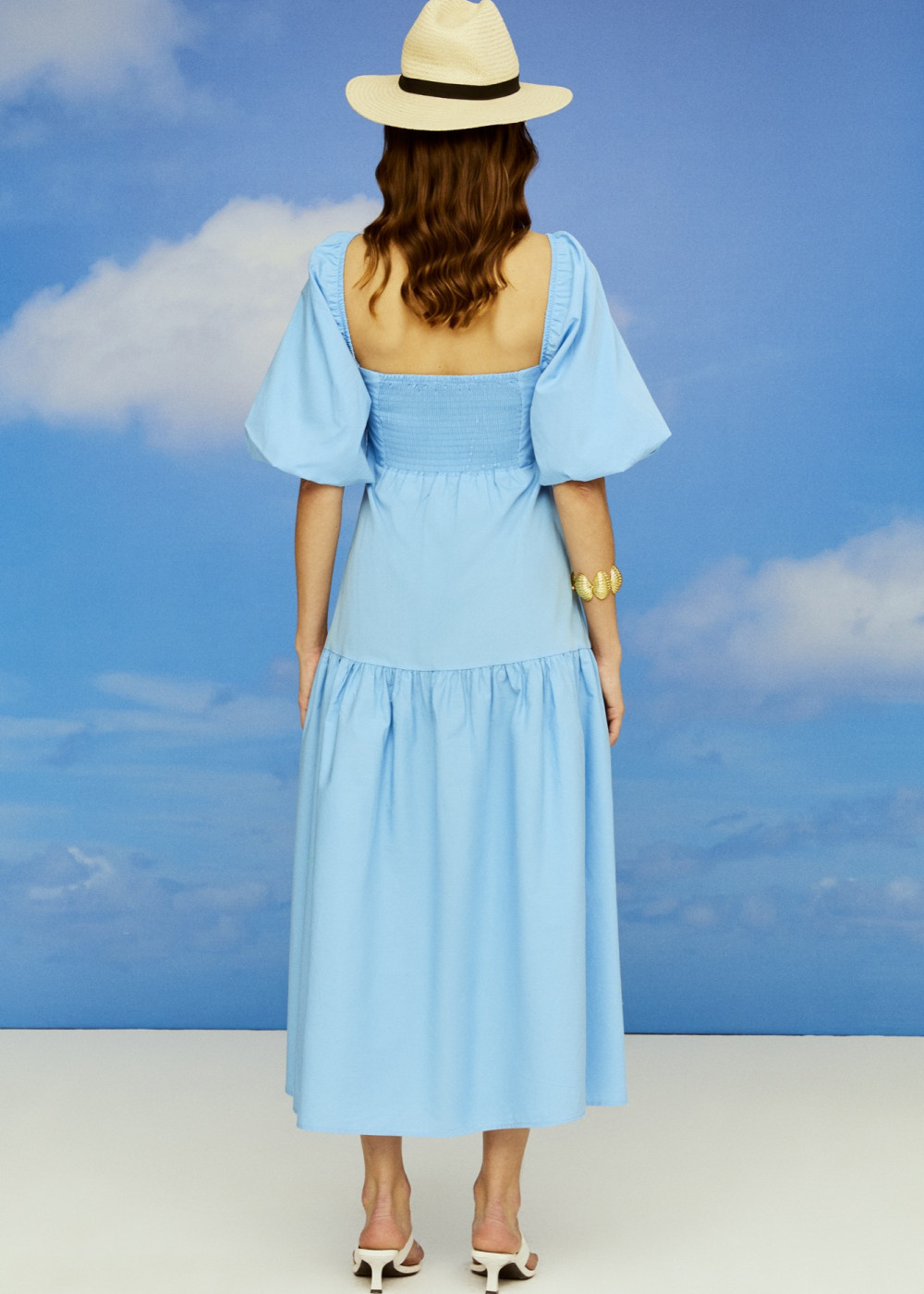 Balloon Sleeve Midi Length Dress Balloon Sleeve Midi Length Dress