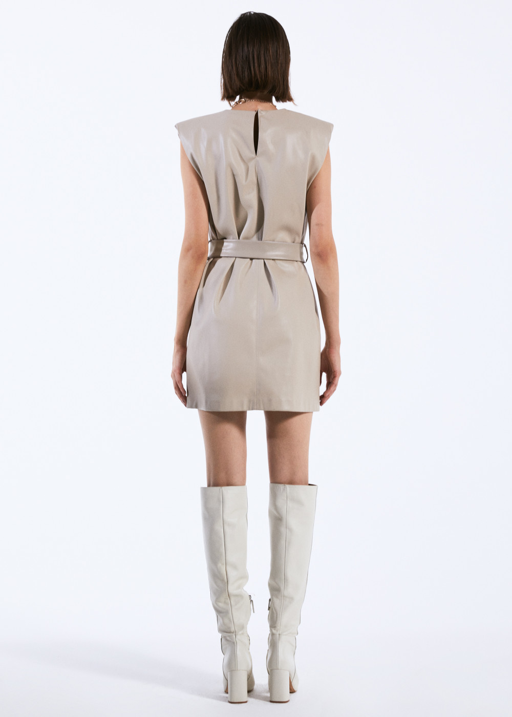 Belted Cotton Leather Dress