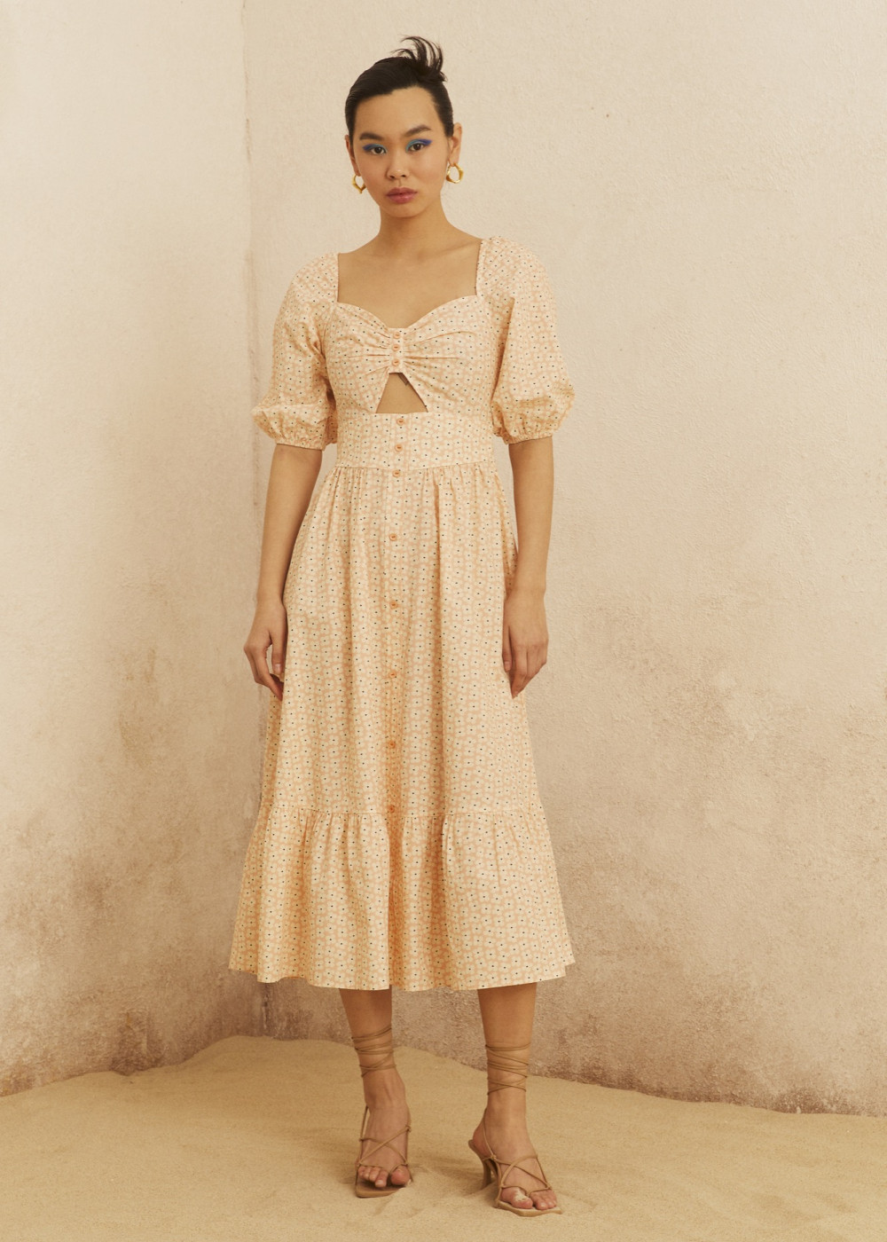 Balloon Sleeve Midi Length Dress Balloon Sleeve Midi Length Dress