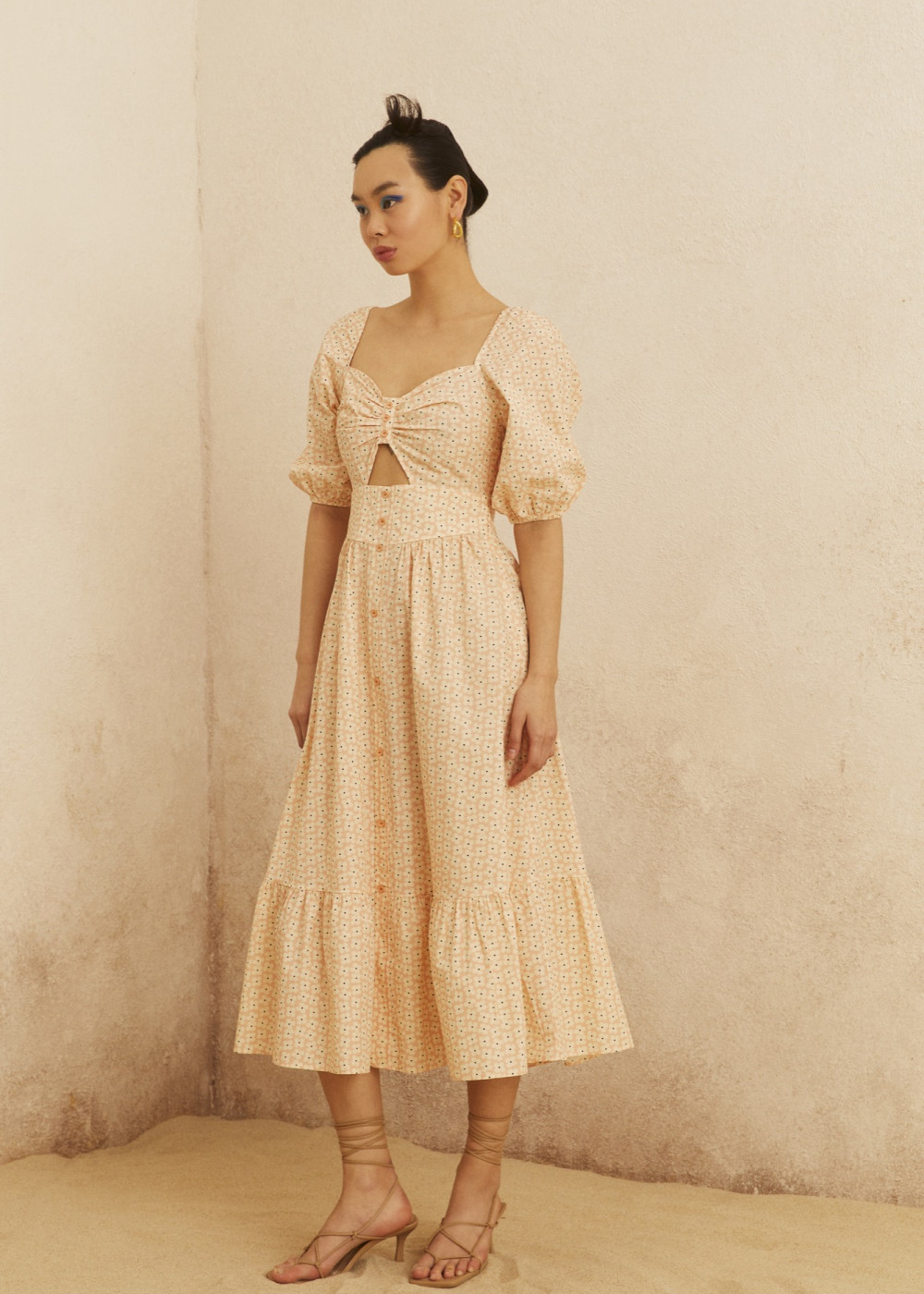 Balloon Sleeve Midi Length Dress Balloon Sleeve Midi Length Dress