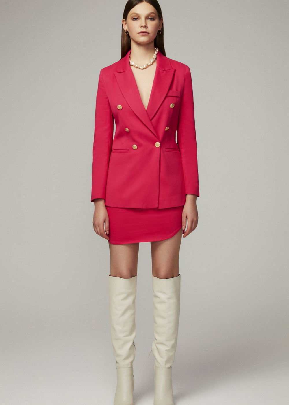 Button Detailed Blazer Jacket and Draped Skirt Button Detailed Blazer Jacket and Draped Skirt