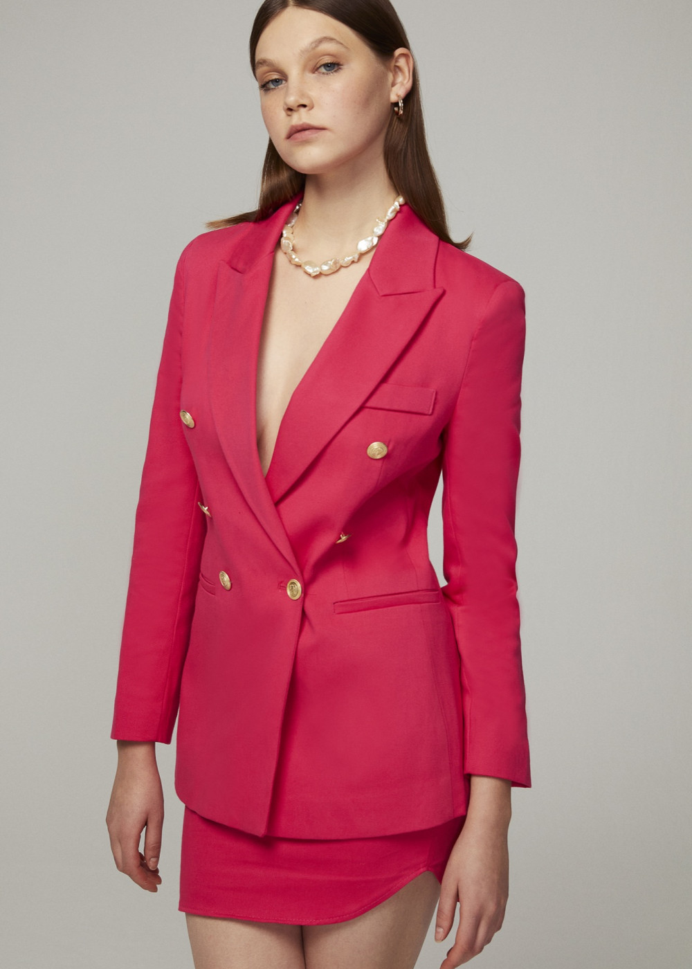 Button Detailed Blazer Jacket and Draped Skirt Button Detailed Blazer Jacket and Draped Skirt