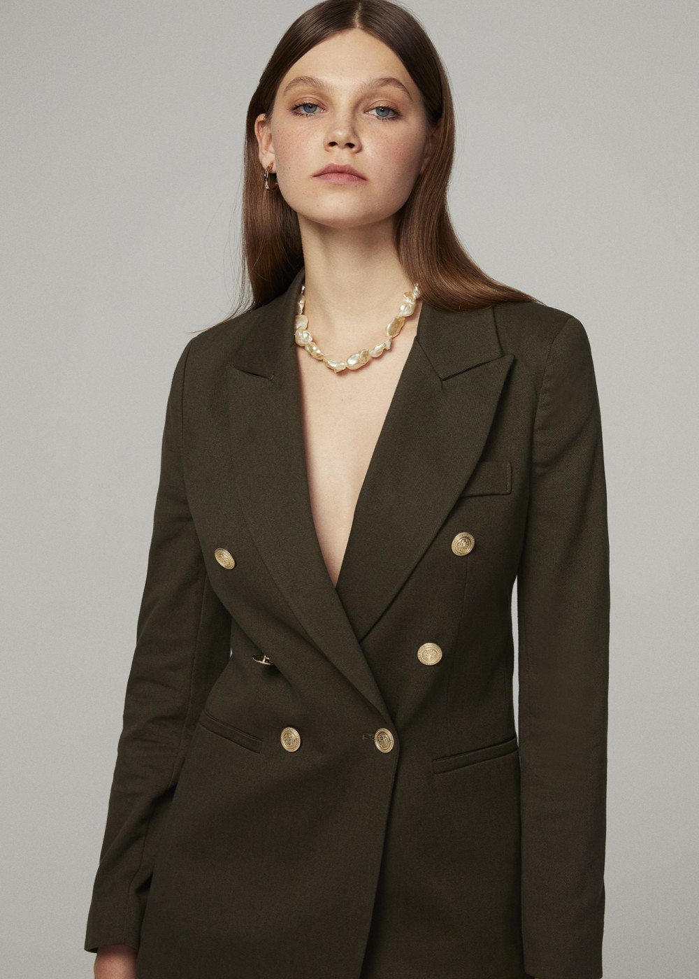 Button Detailed Blazer Jacket and Draped Skirt