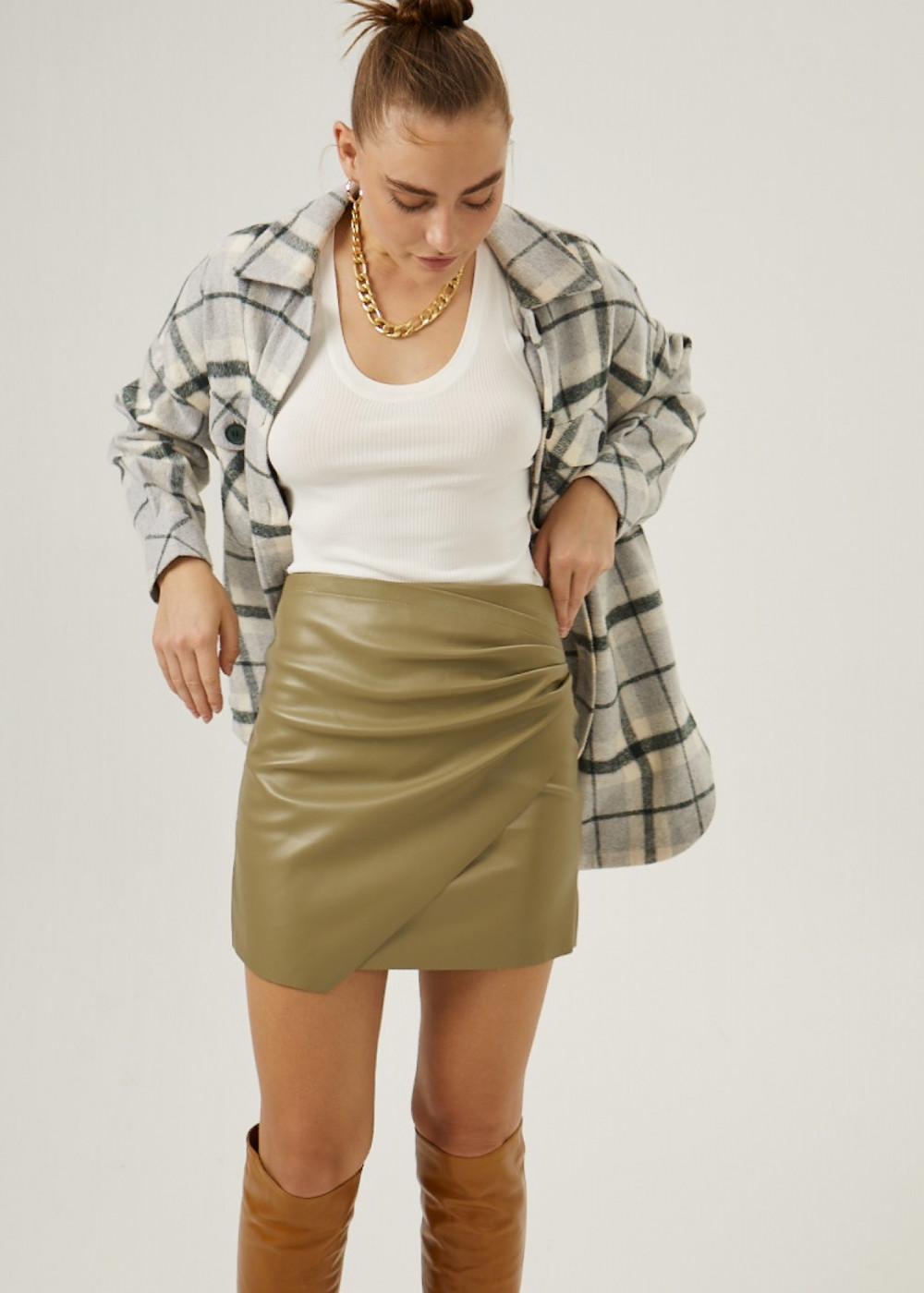 Draped Leather Mini Skirt