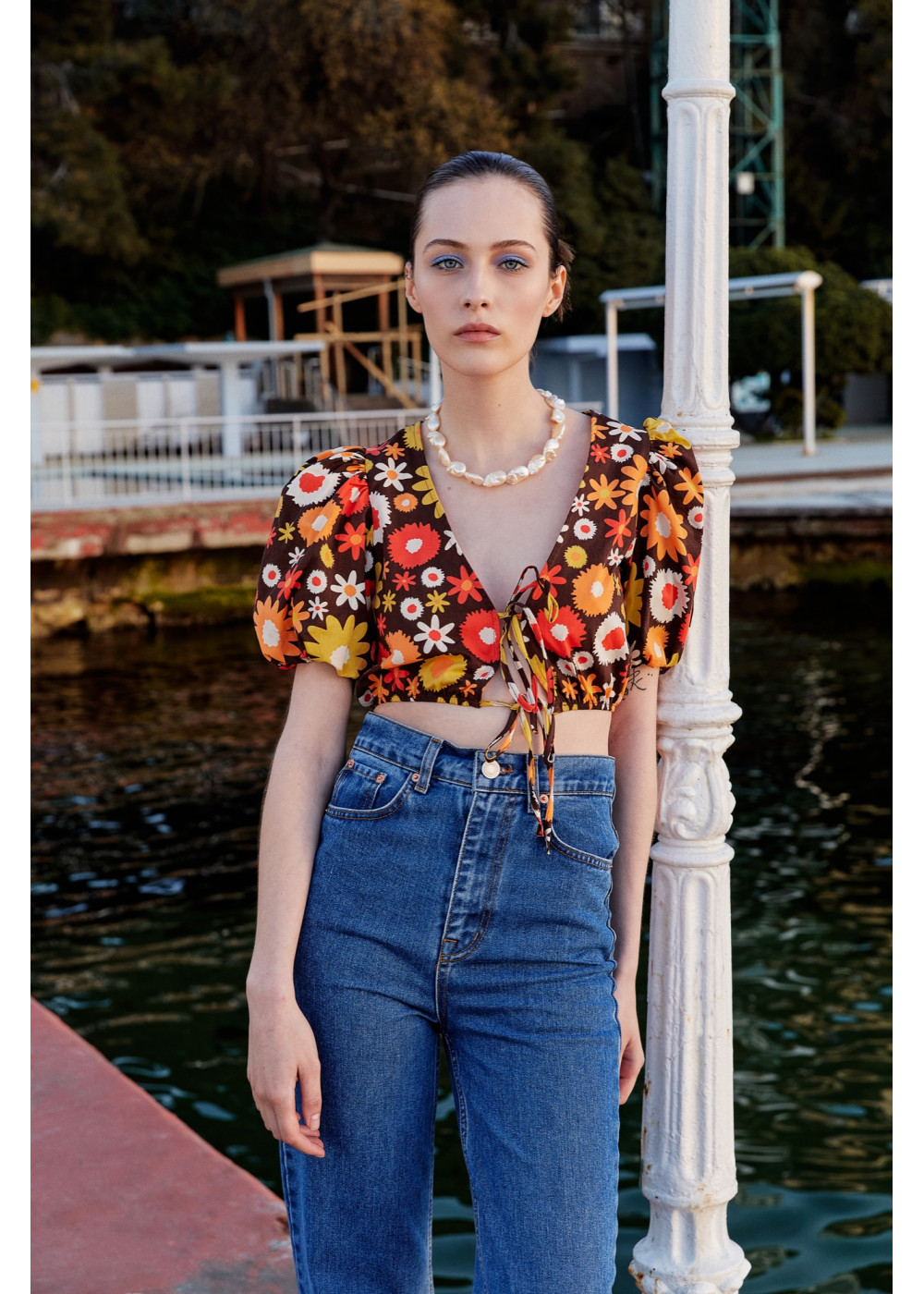 Çiçek Desenli Crop Top