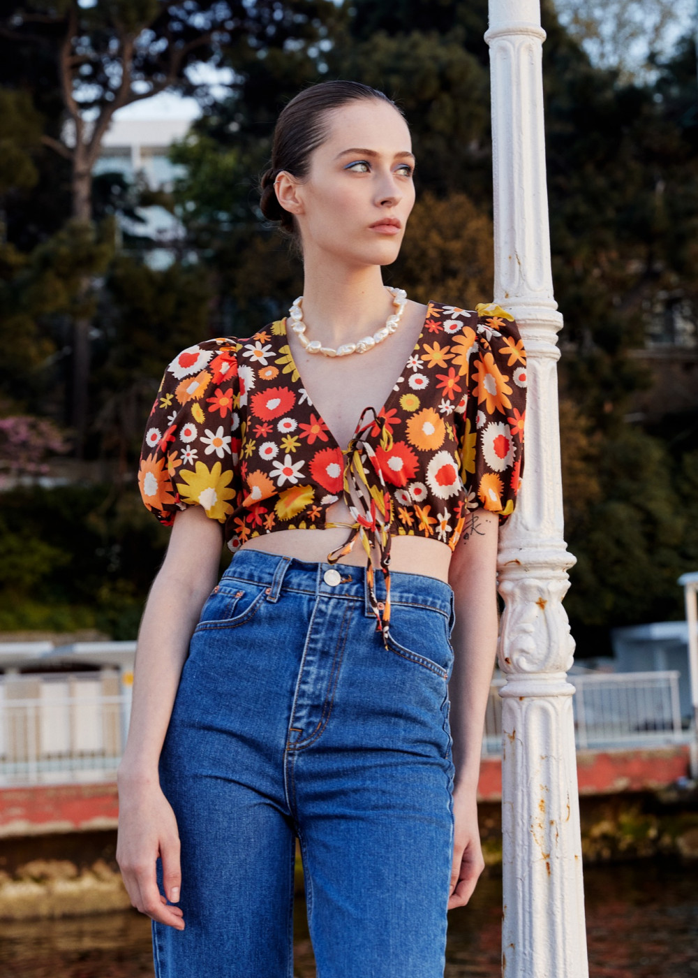 Çiçek Desenli Crop Top