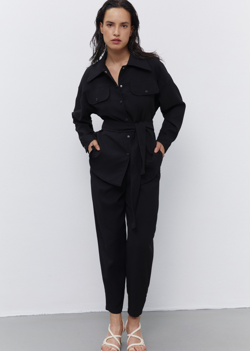 Belted Shirt - Textured Pants Belted Shirt - Textured Pants