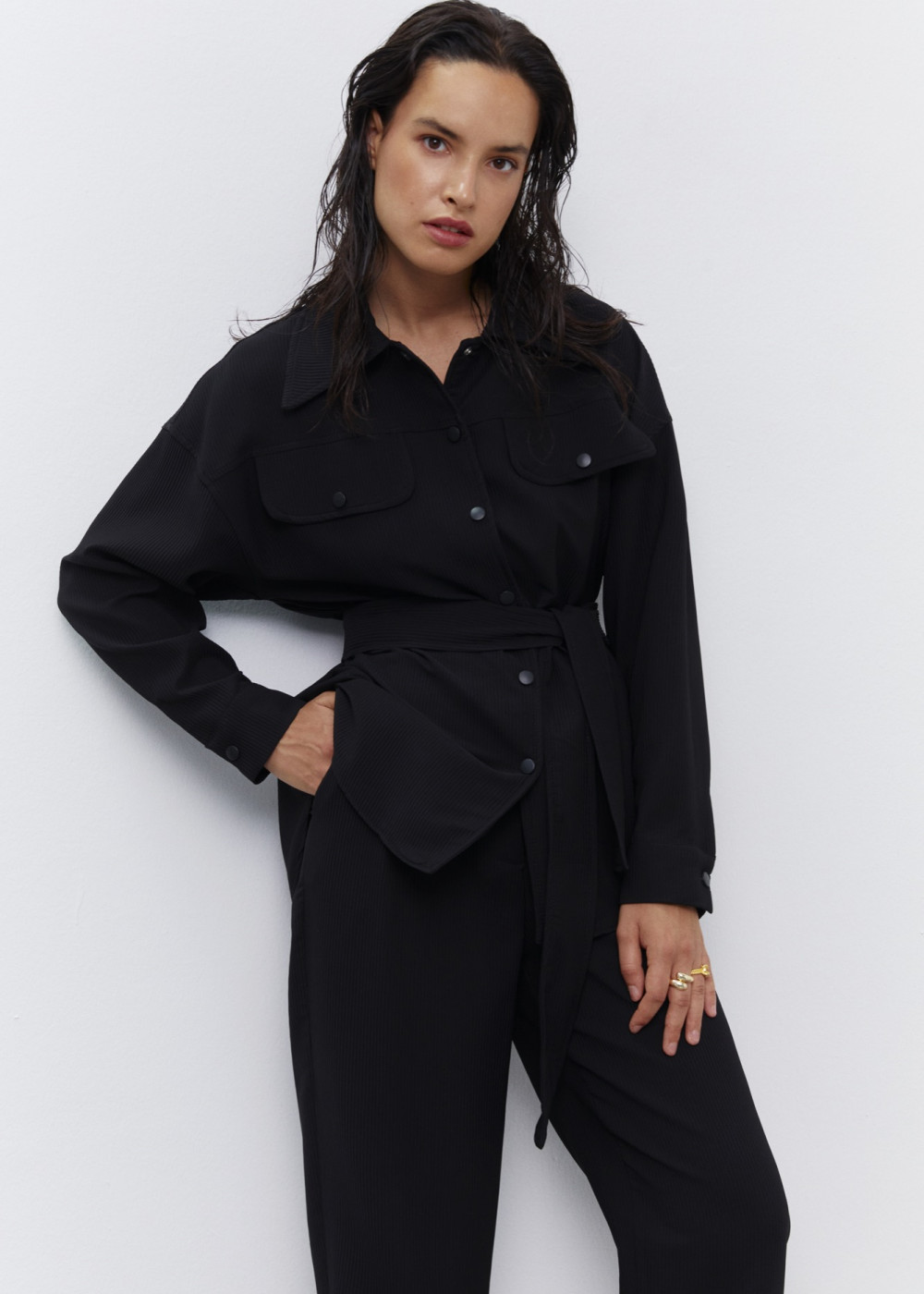 Belted Shirt - Textured Pants Belted Shirt - Textured Pants