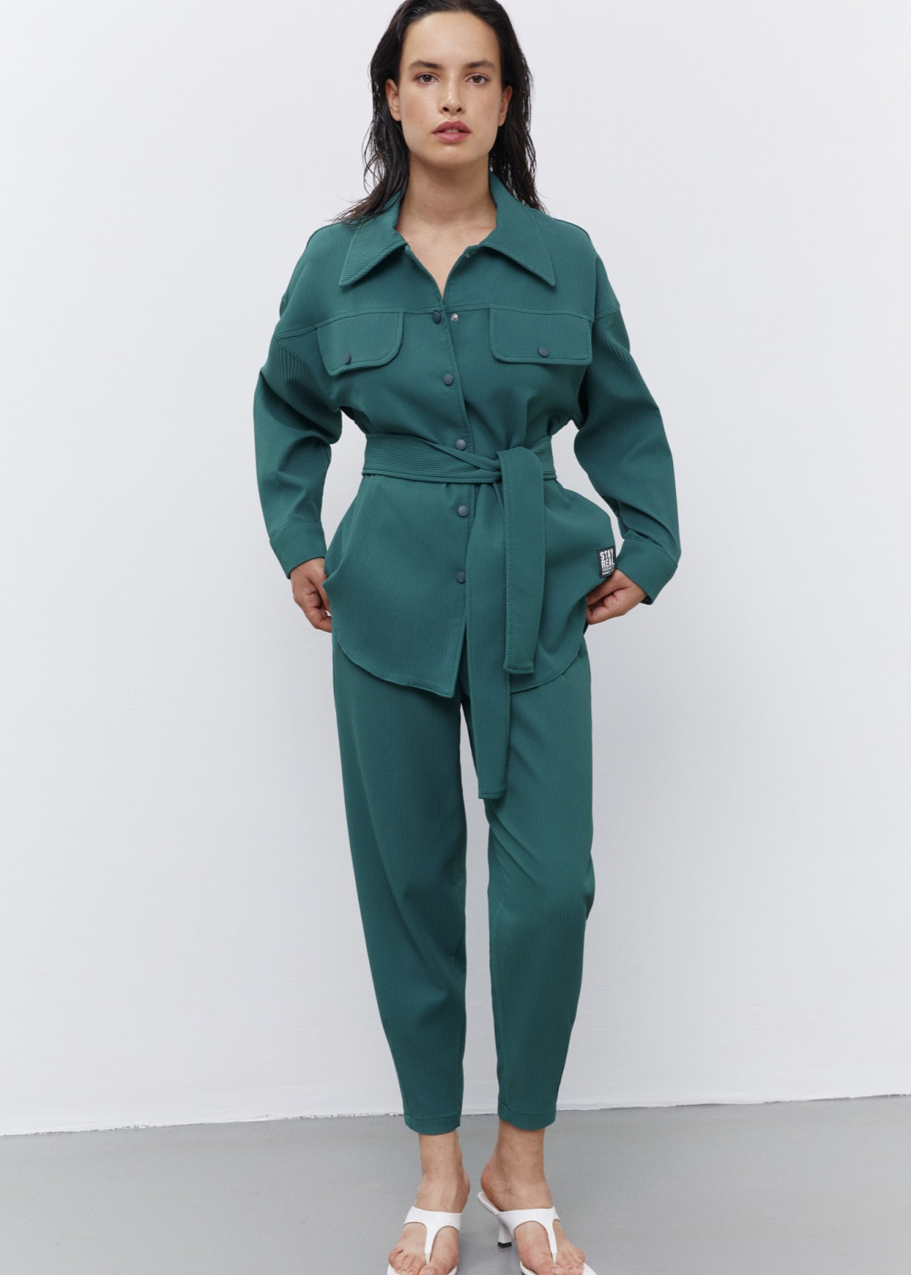 Belted Shirt - Textured Pants Belted Shirt - Textured Pants