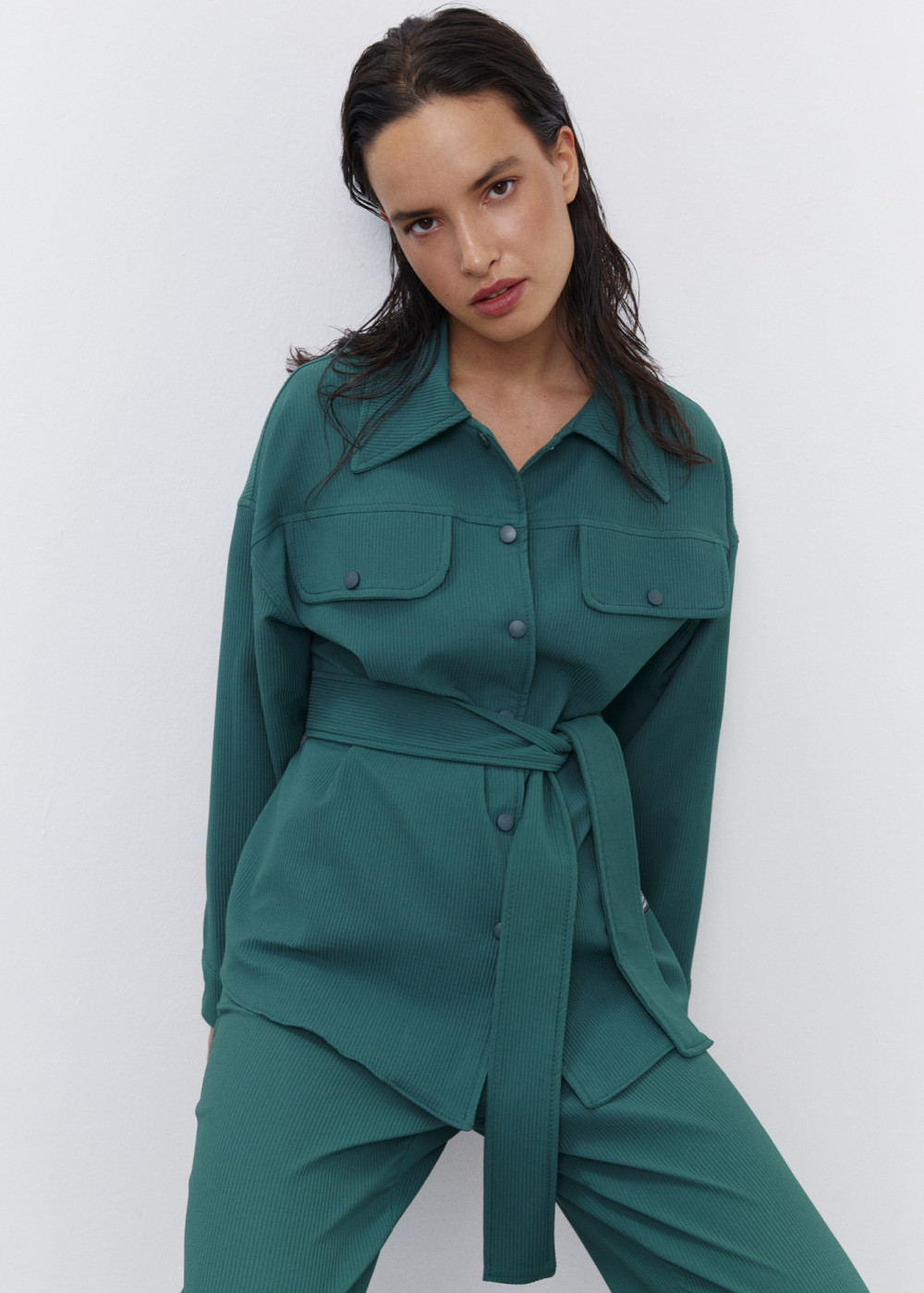 Belted Shirt - Textured Pants Belted Shirt - Textured Pants