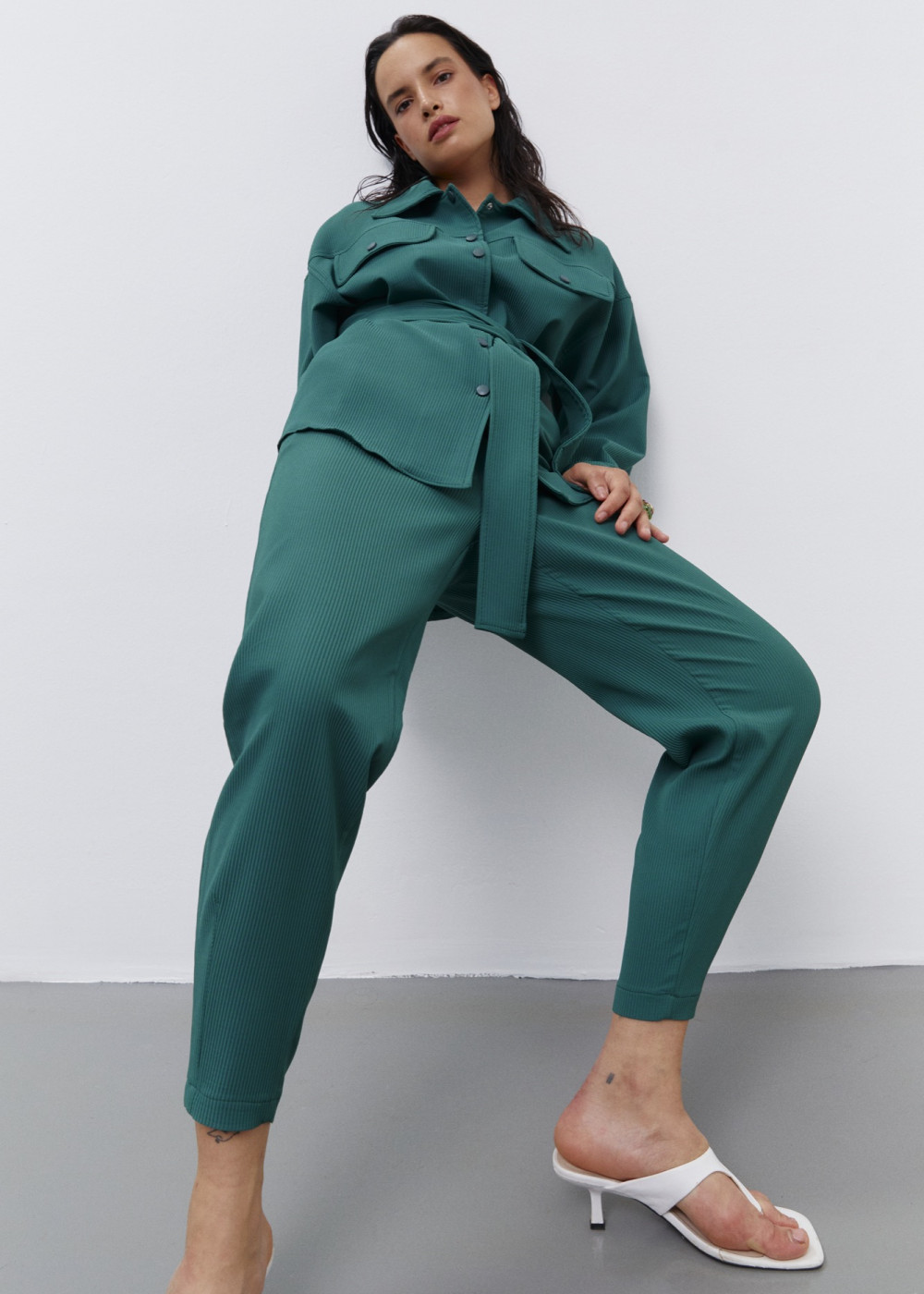 Belted Shirt - Textured Pants Belted Shirt - Textured Pants