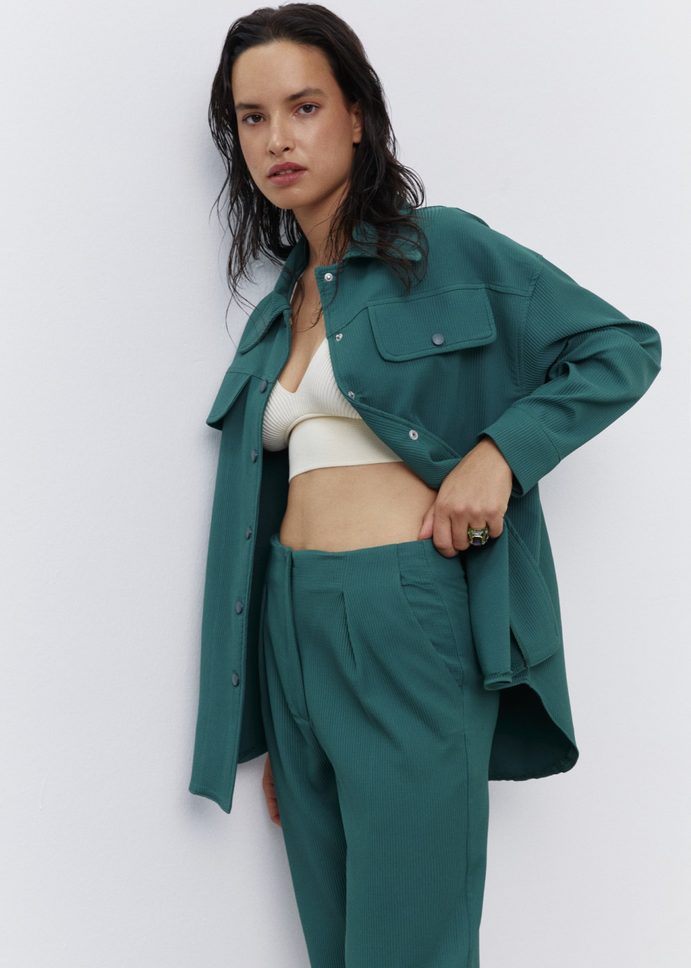 Belted Shirt - Textured Pants Belted Shirt - Textured Pants