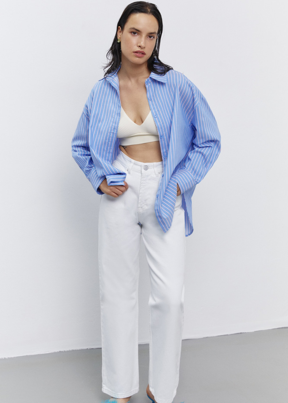 Çizgili Oversize Gömlek Çizgili Oversize Gömlek