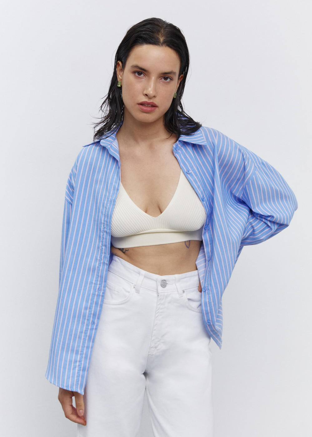 Çizgili Oversize Gömlek Çizgili Oversize Gömlek