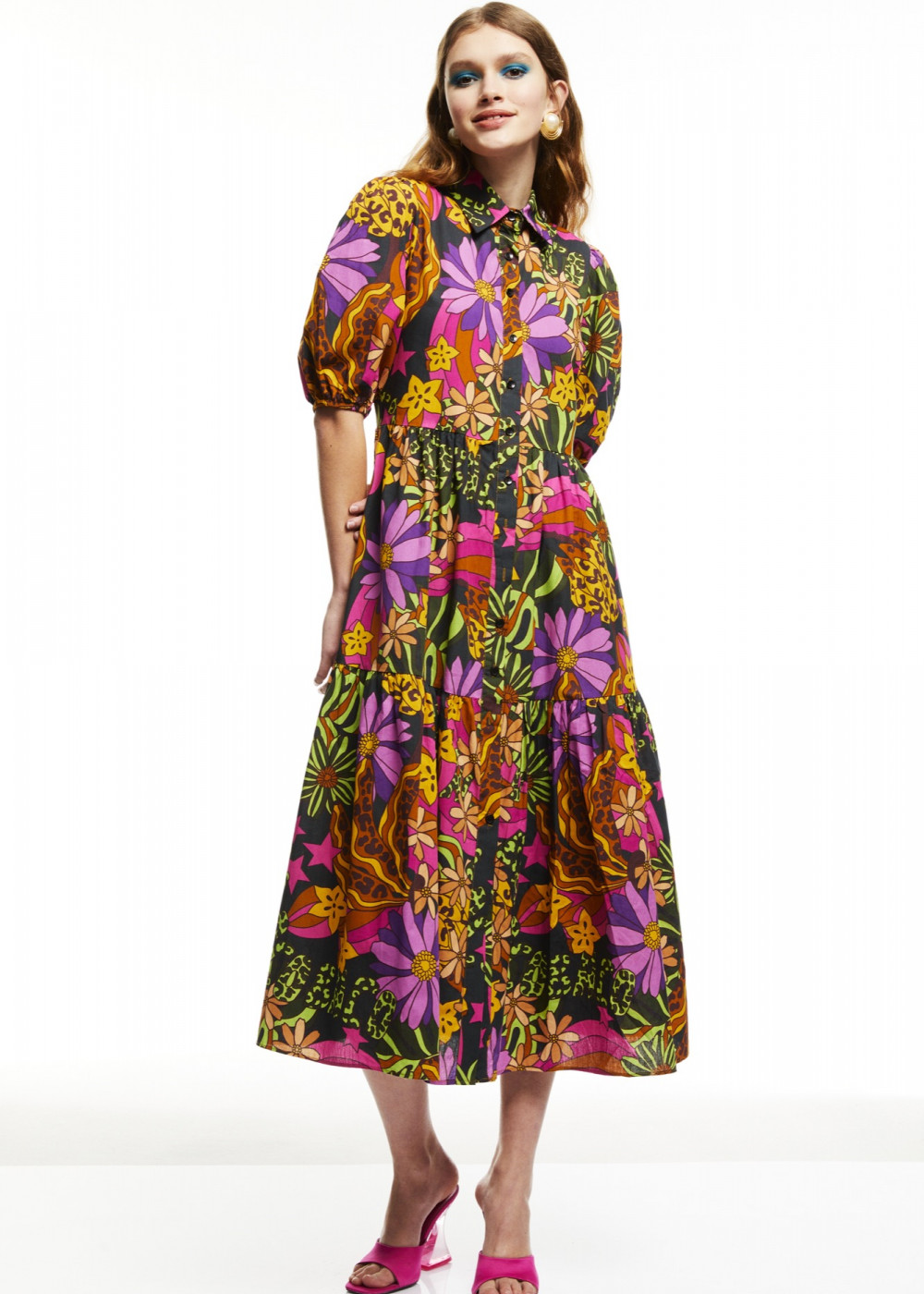 Patterned Midi Shirt Dress Patterned Midi Shirt Dress