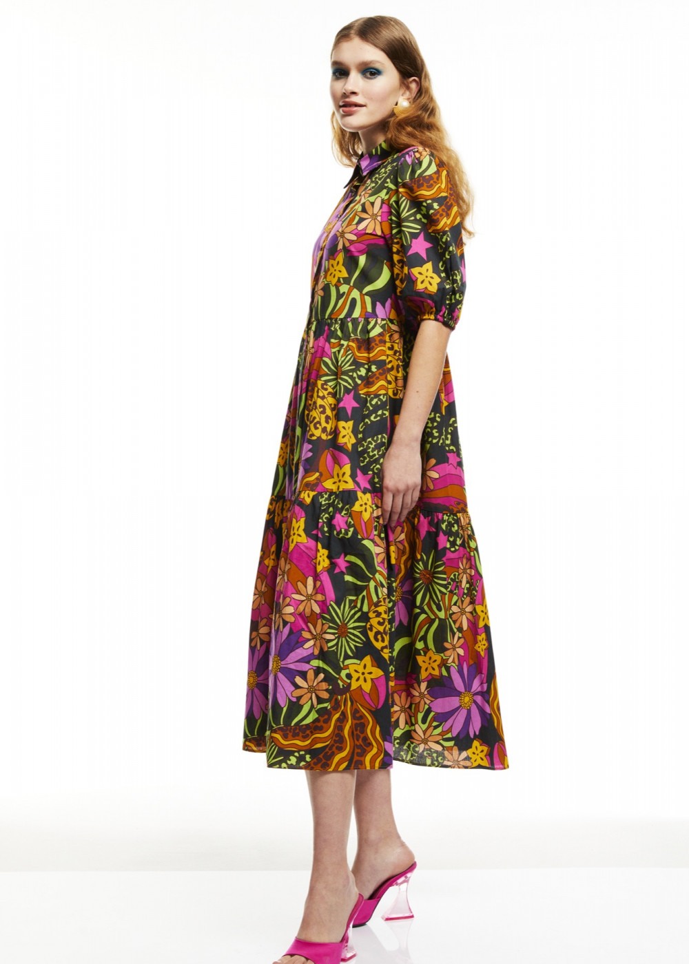 Patterned Midi Shirt Dress Patterned Midi Shirt Dress