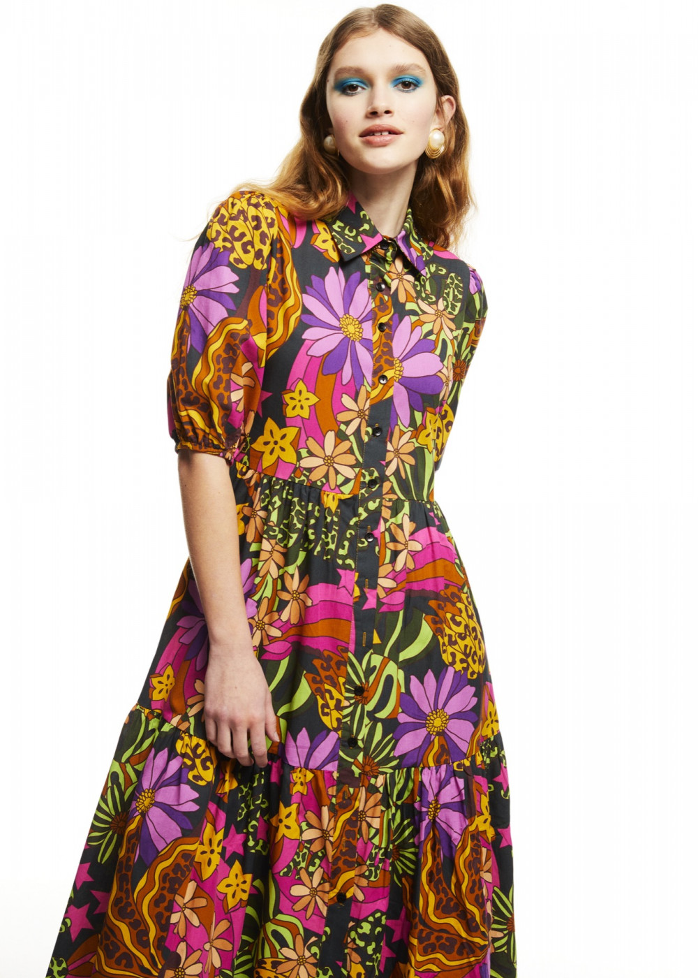 Patterned Midi Shirt Dress Patterned Midi Shirt Dress