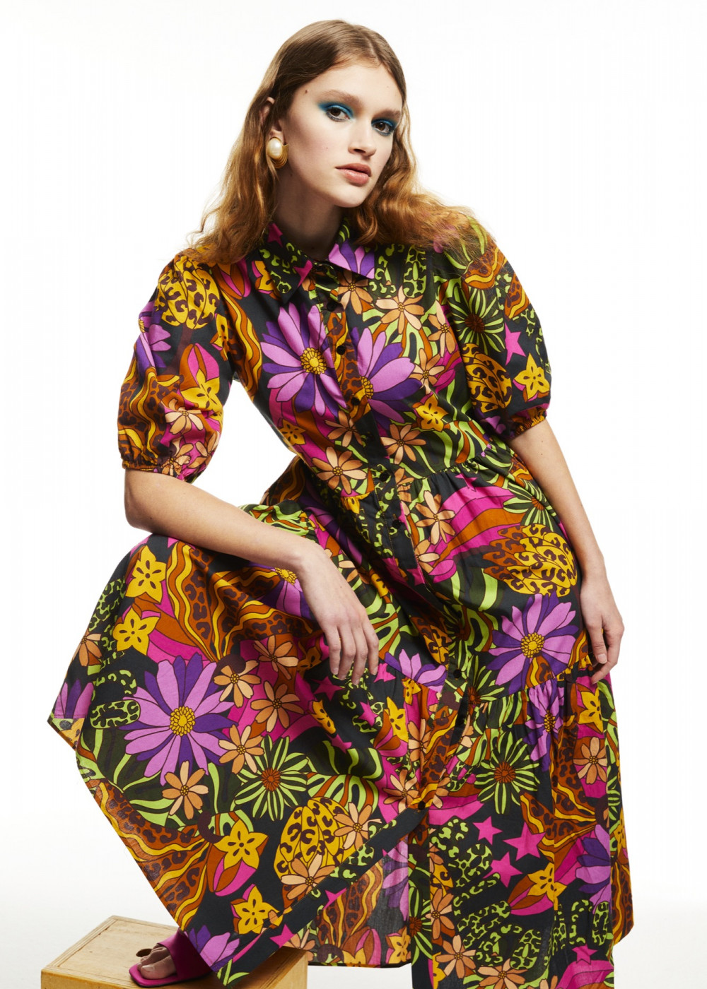 Patterned Midi Shirt Dress Patterned Midi Shirt Dress