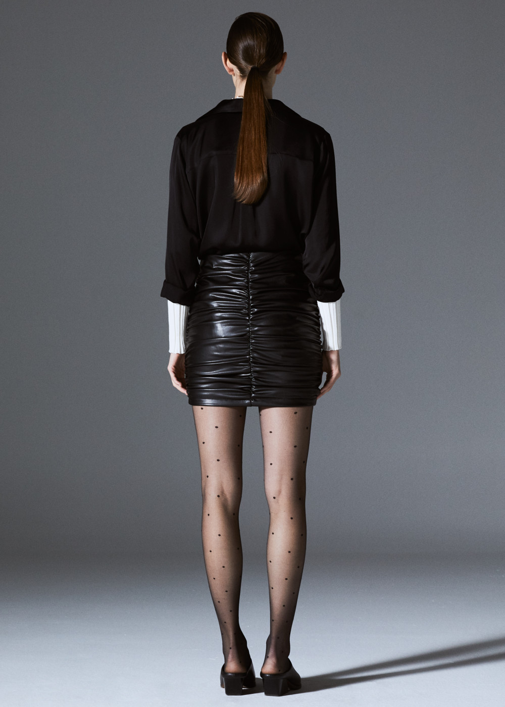 Shirred Leather Skirt