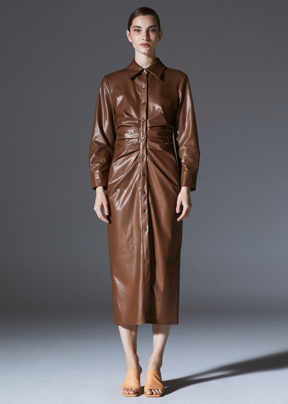 Leather Drapel Shirt Dress Leather Drapel Shirt Dress