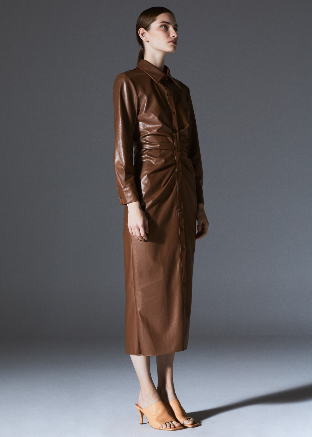 Leather Drapel Shirt Dress Leather Drapel Shirt Dress