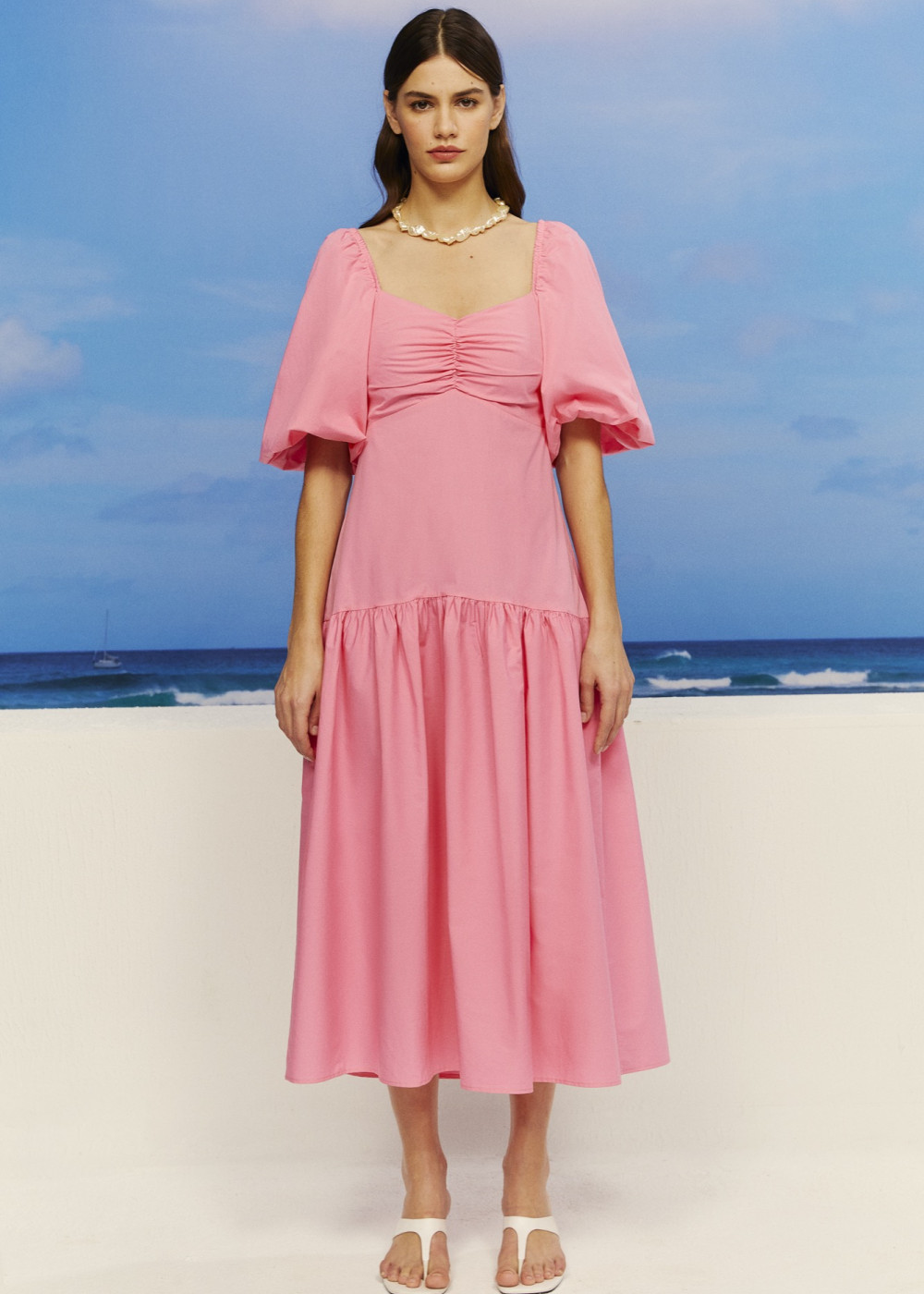 Balloon Sleeve Midi Length Dress Balloon Sleeve Midi Length Dress