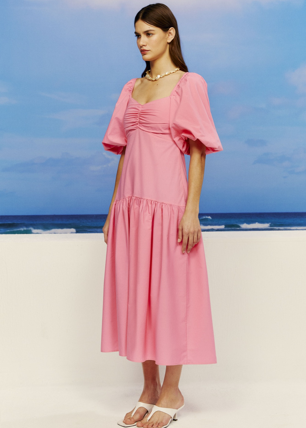 Balloon Sleeve Midi Length Dress Balloon Sleeve Midi Length Dress