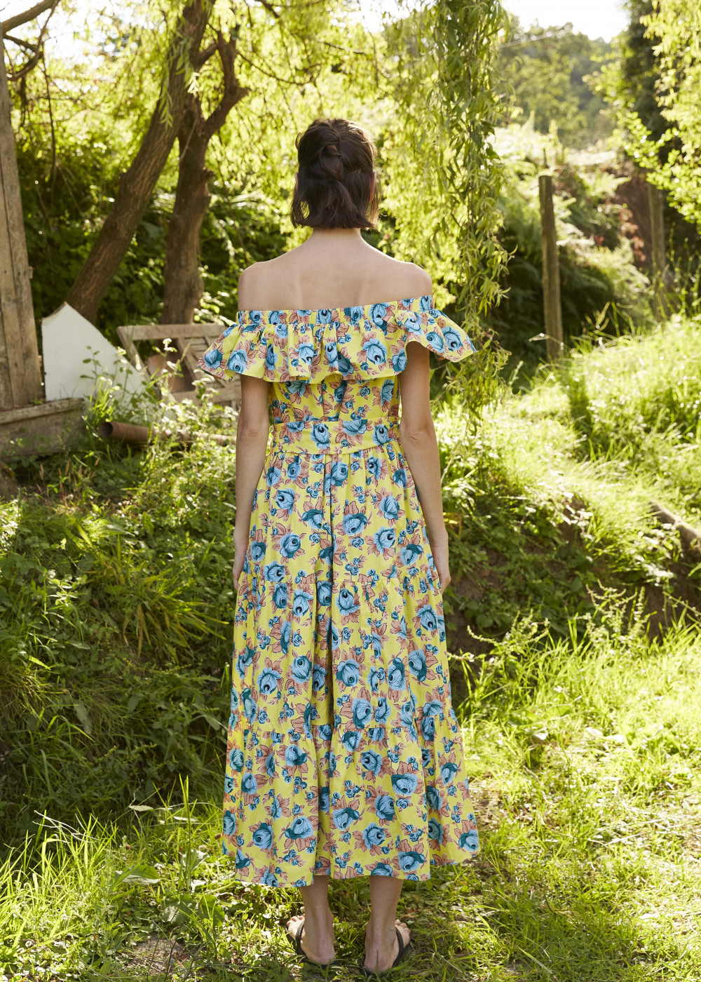 Patterned Madonna Neckline Dress