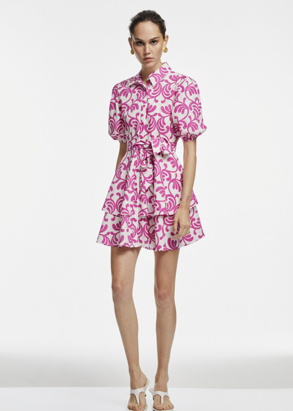 Patterned Mini Length Shirt Dress Patterned Mini Length Shirt Dress