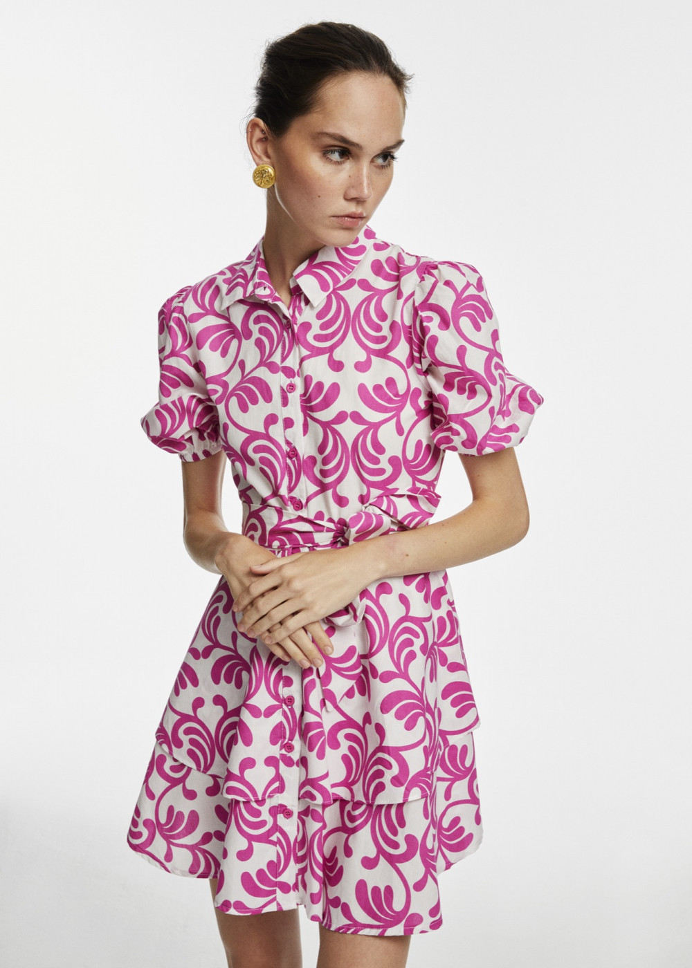 Patterned Mini Length Shirt Dress Patterned Mini Length Shirt Dress