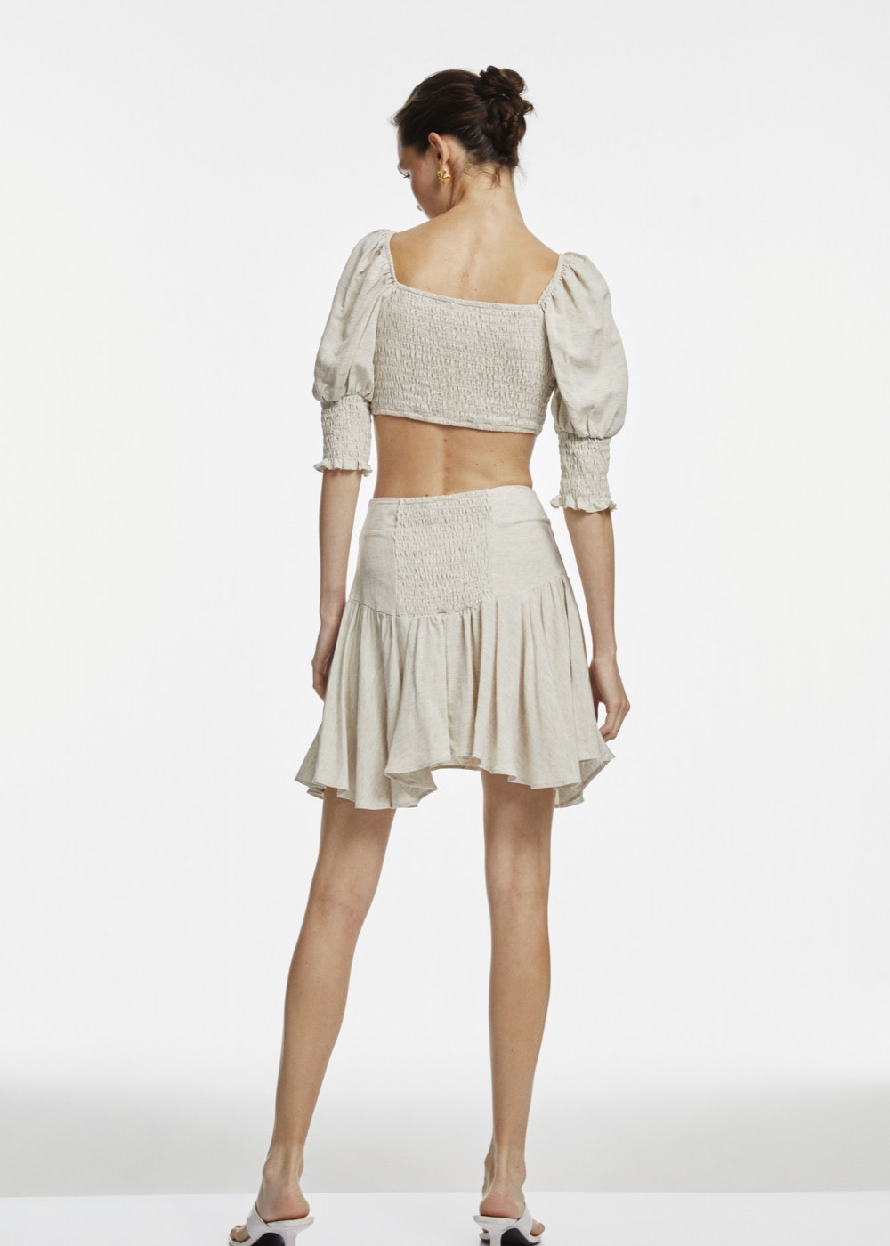 Linen Gipe Detailed Blouse-Skirt Set