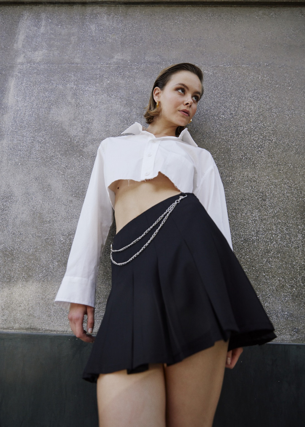 Chain Belt Detailed Pleated Mini Skirt Chain Belt Detailed Pleated Mini Skirt
