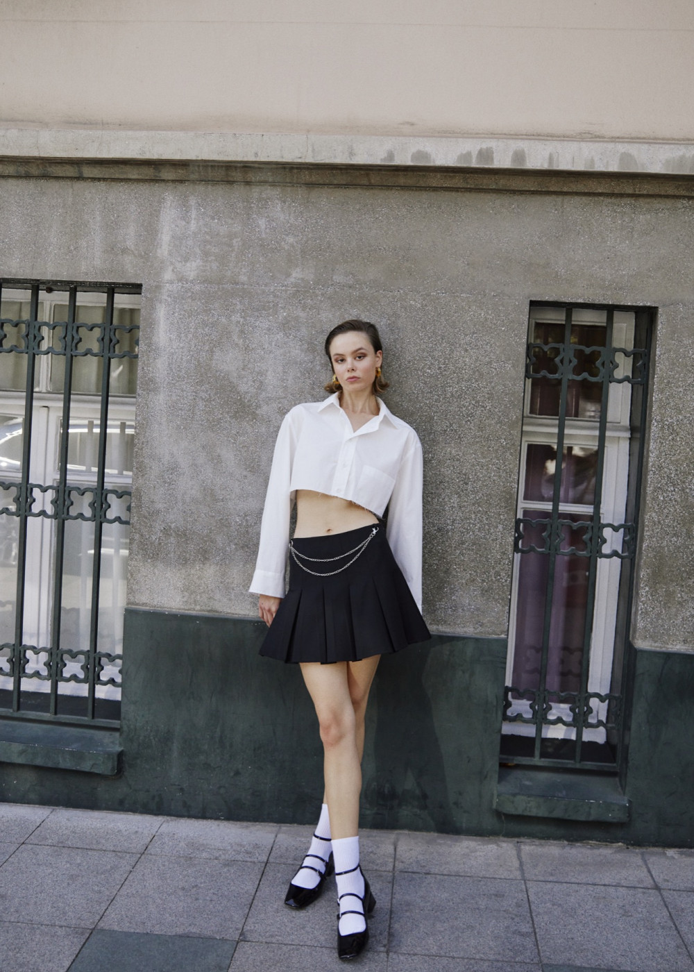 Chain Belt Detailed Pleated Mini Skirt Chain Belt Detailed Pleated Mini Skirt