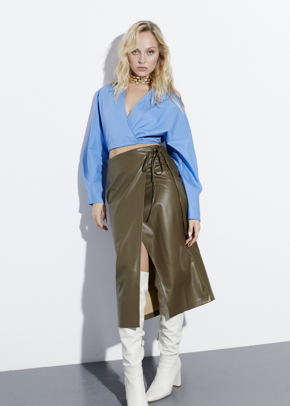 Leather Envelope Midi Skirt
