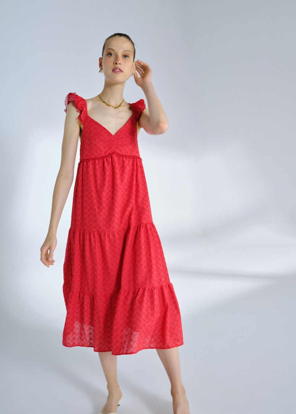 Midi Length Embroidery Dress