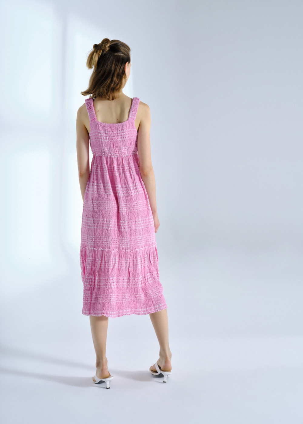 Strapless Gofre Midi Length Dress