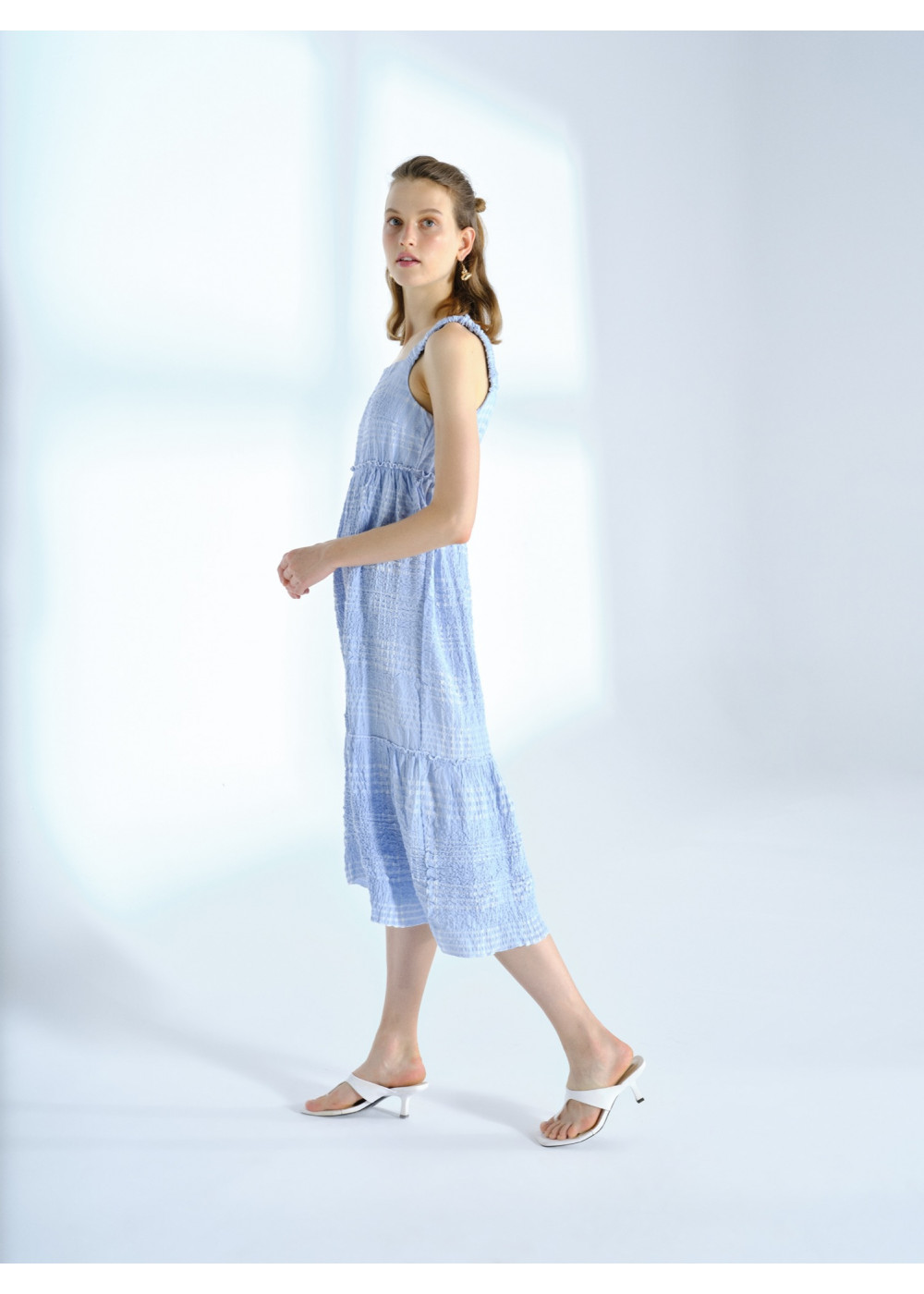 Strapless Gofre Midi Length Dress