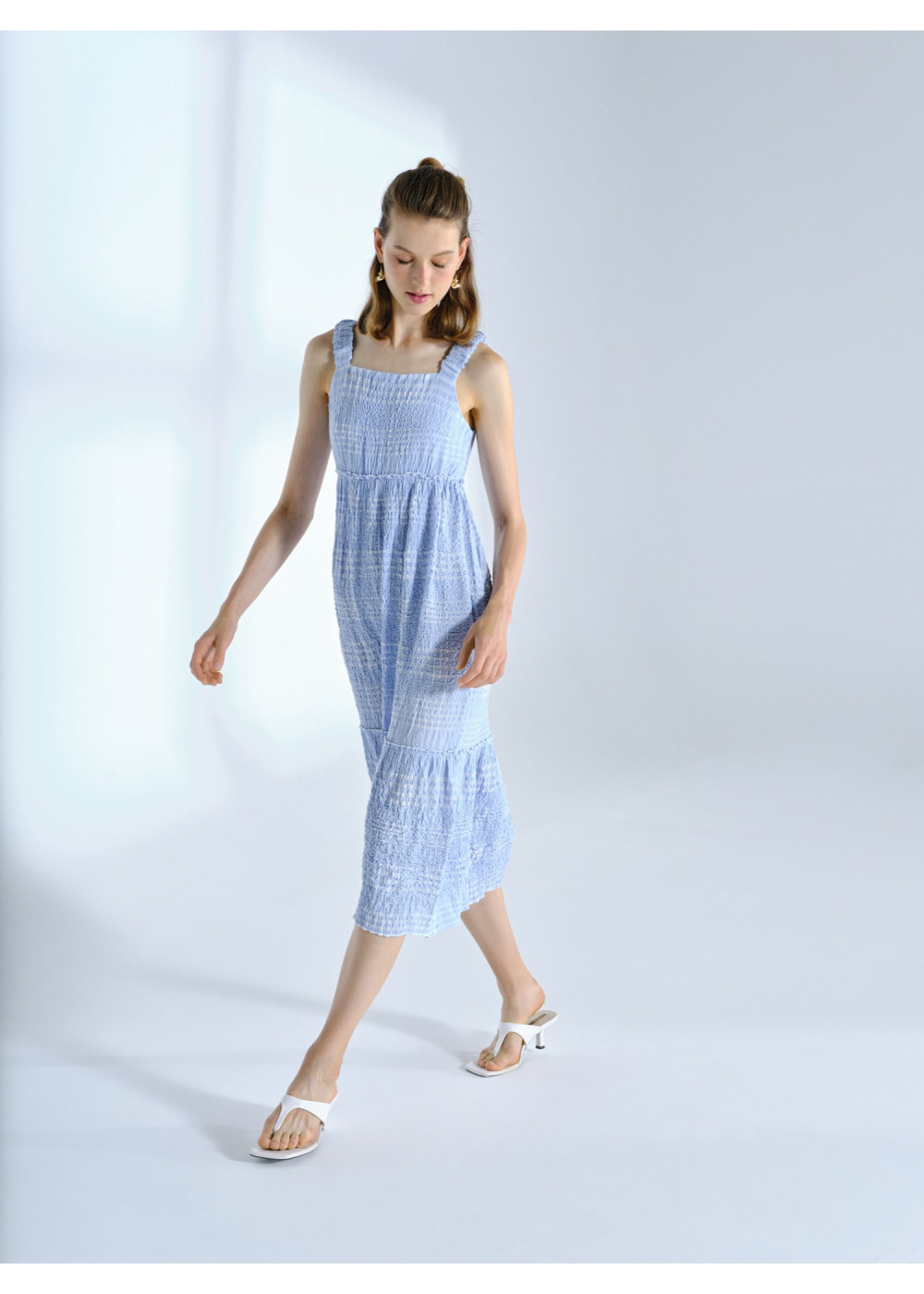 Strapless Gofre Midi Length Dress