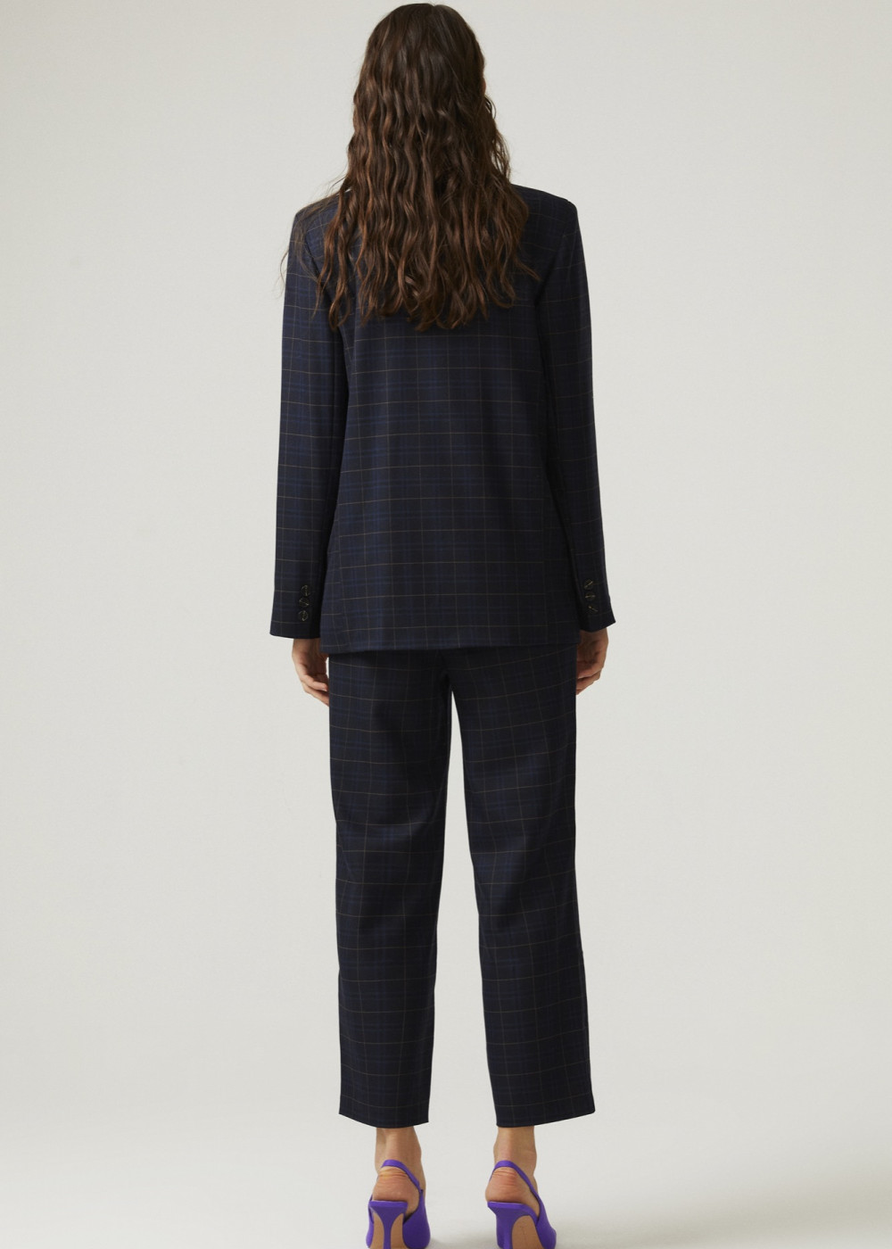 Plaid Double Breasted Jacket And Plaid Belted Trousers Plaid Double Breasted Jacket And Plaid Belted Trousers