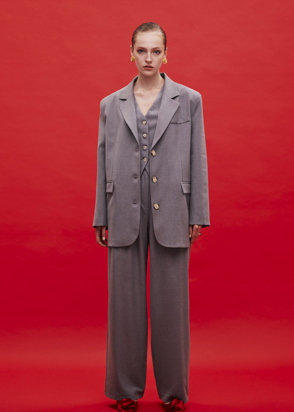 Oversized Blazer Jacket - Masculine Vest - Palazzo Pants