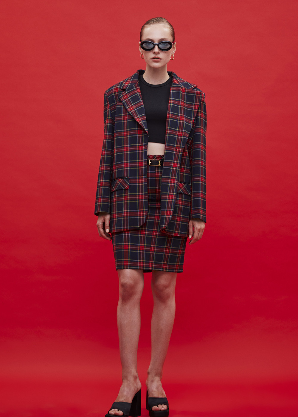 Oversize Plaid Jacket - Plaid Pencil Skirt