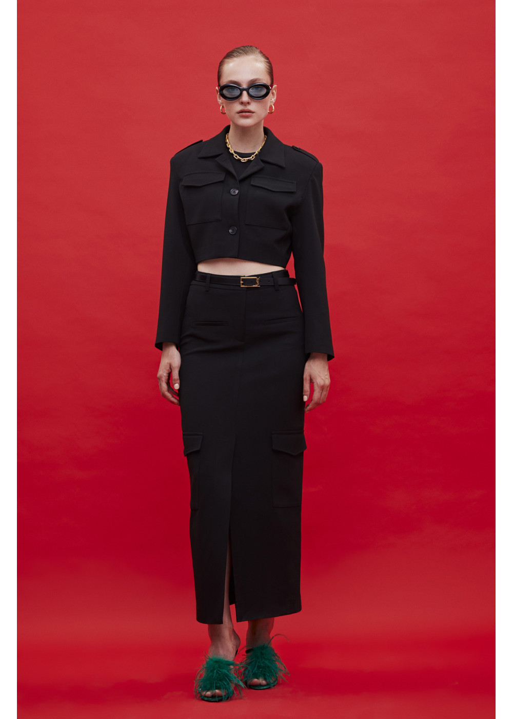 Clothing Detailed Blazer Jacket - Plaid Assymetric Mini Skirt