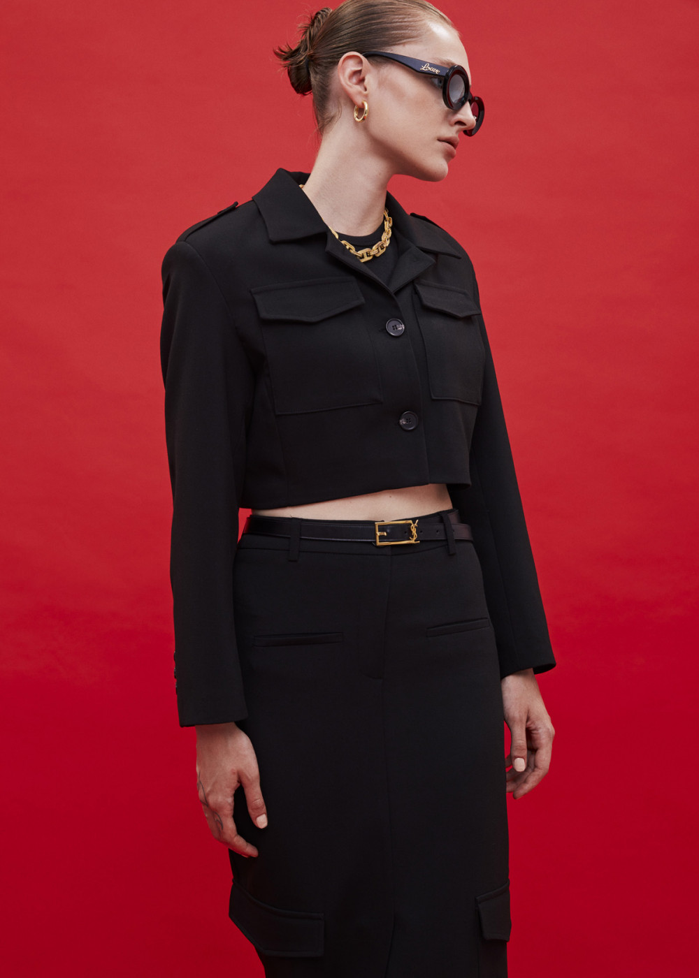 Cep Detaylı Crop Ceket - Cep Detaylı Maxi Boy Etek Cep Detaylı Crop Ceket - Cep Detaylı Maxi Boy Etek