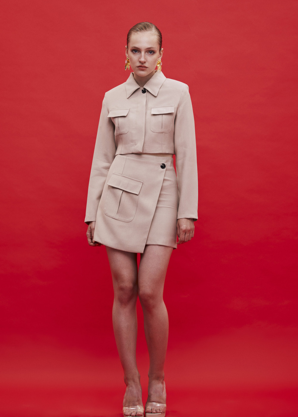 Crop Jacket - Asymmetric Detail Mini Skirt