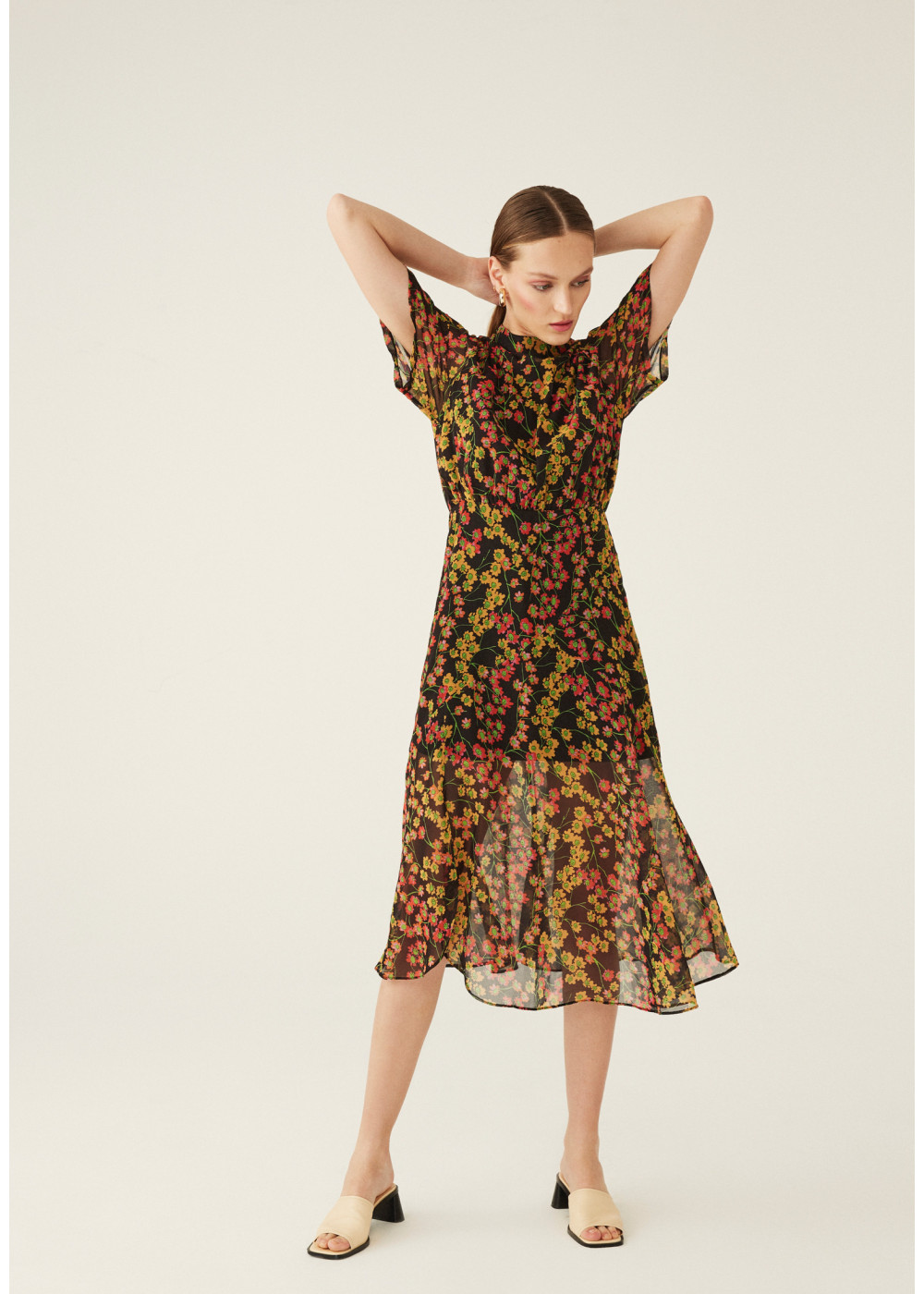 Flower Pattern Chiffon Dress